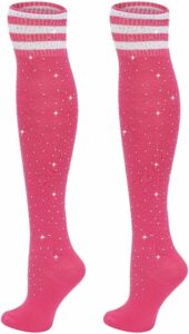 Meias Femininas Rosa Até o Joelho com Strass Listrado Meias Femininas Rosa Até o Joelho com Strass Listrado